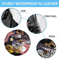 United States and American Samoa Together Spare Tire Cover Bald Eagle and Polynesian Traditional Culture with Plumeria