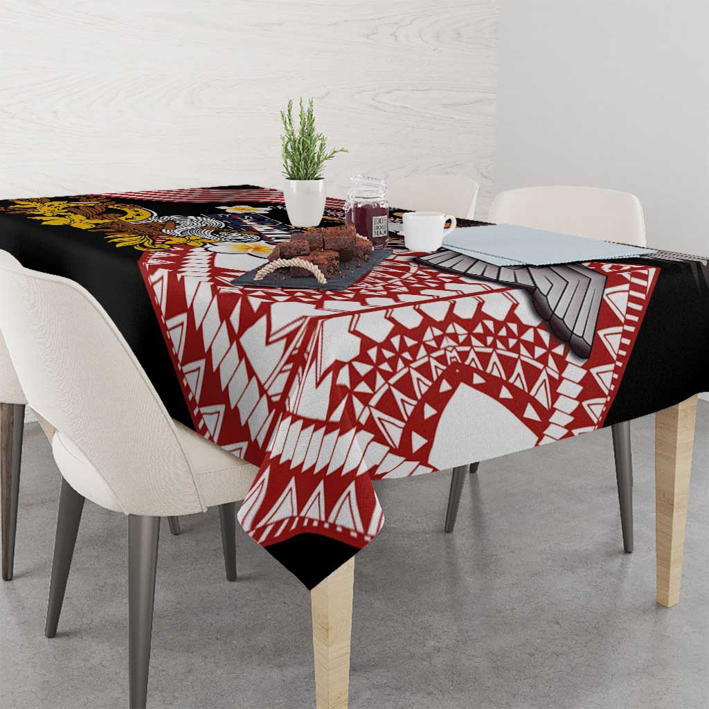 United States and American Samoa Together Tablecloth Bald Eagle and Polynesian Traditional Culture with Plumeria