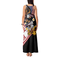 United States and American Samoa Together Tank Maxi Dress Bald Eagle and Polynesian Traditional Culture with Plumeria