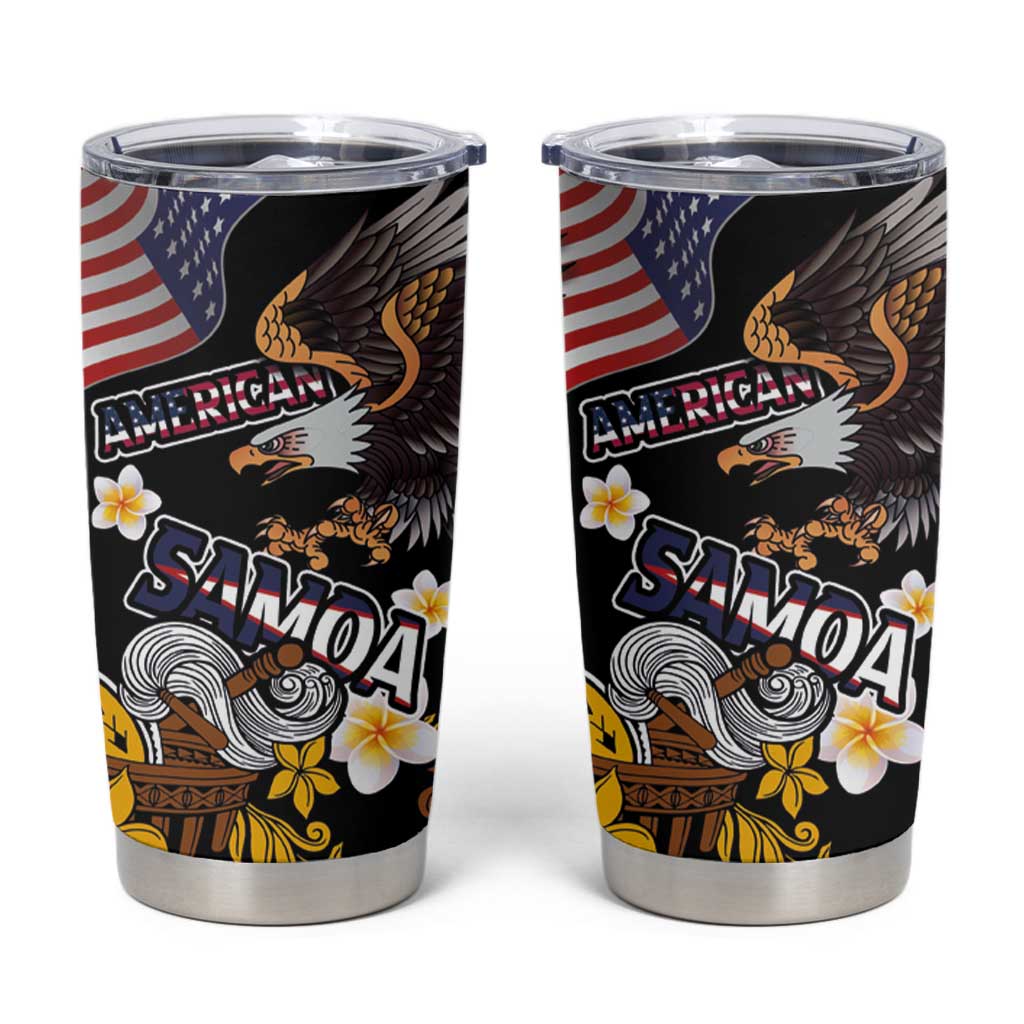United States and American Samoa Together Tumbler Cup Bald Eagle and Polynesian Traditional Culture with Plumeria LT03 Black - Polynesian Pride