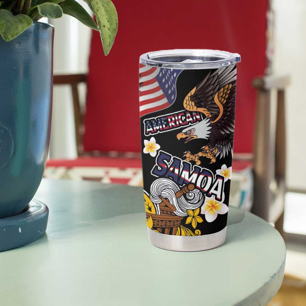 United States and American Samoa Together Tumbler Cup Bald Eagle and Polynesian Traditional Culture with Plumeria LT03 - Polynesian Pride