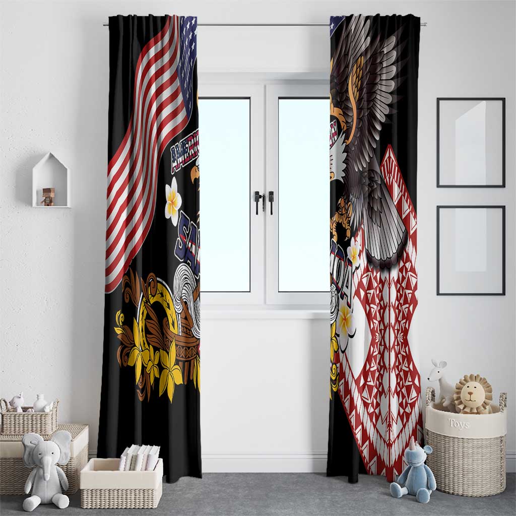 United States and American Samoa Together Window Curtain Bald Eagle and Polynesian Traditional Culture with Plumeria LT03 - Polynesian Pride