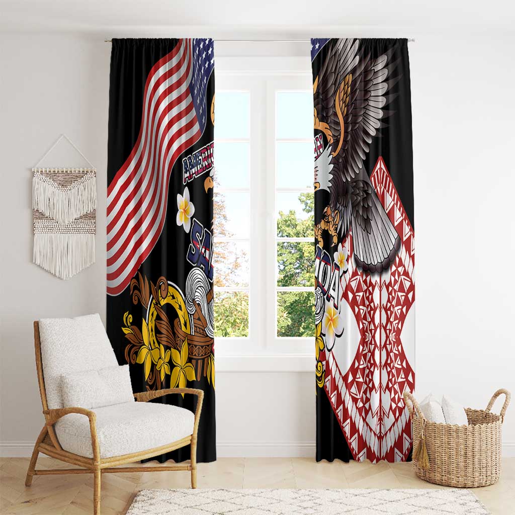United States and American Samoa Together Window Curtain Bald Eagle and Polynesian Traditional Culture with Plumeria LT03 - Polynesian Pride