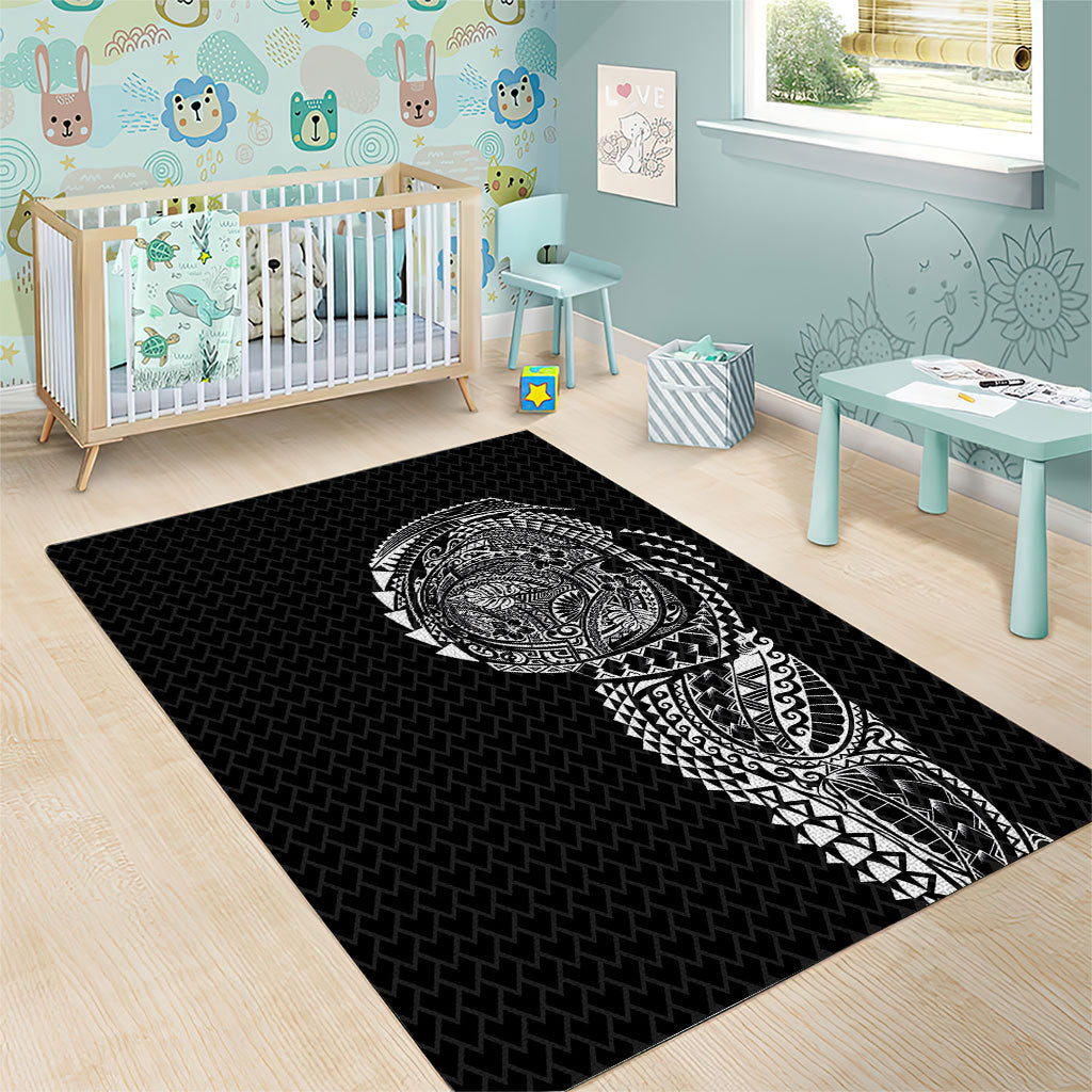 Hawaiian Traditional Tattoos Area Rug Kakau Tribal Tropical Plant Motif Black Color LT03 - Polynesian Pride