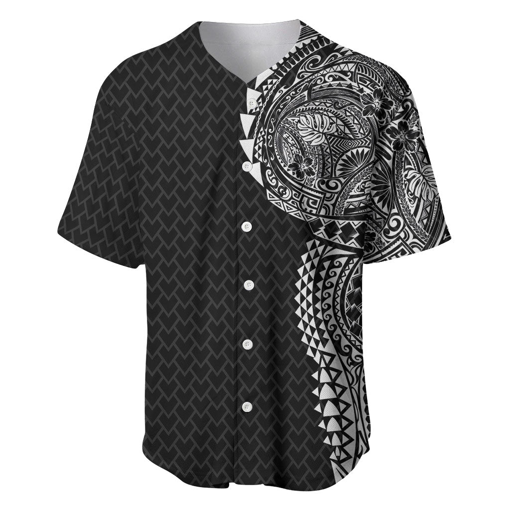 Hawaiian Traditional Tattoos Baseball Jersey Kakau Tribal Tropical Plant Motif Black Color LT03 Black - Polynesian Pride