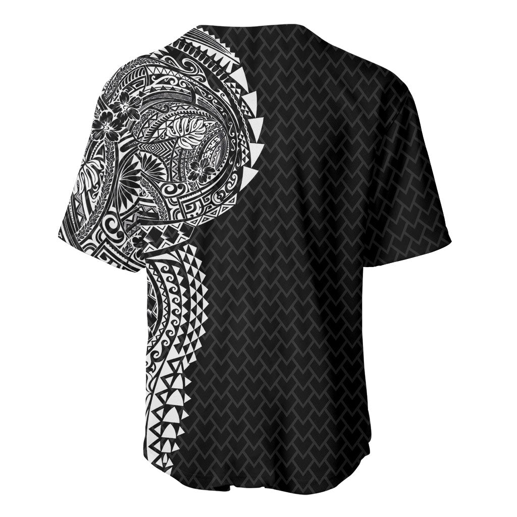 Hawaiian Traditional Tattoos Baseball Jersey Kakau Tribal Tropical Plant Motif Black Color LT03 - Polynesian Pride