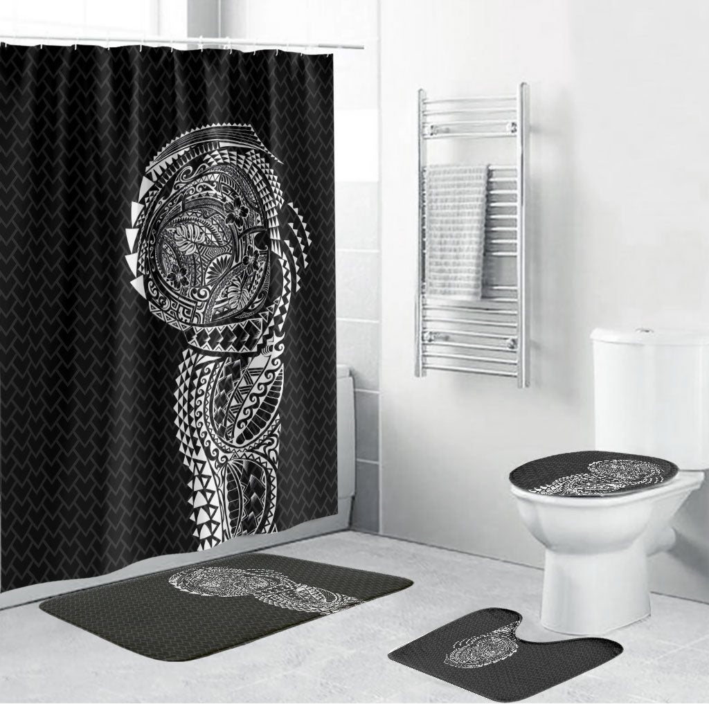 Hawaiian Traditional Tattoos Bathroom Set Kakau Tribal Tropical Plant Motif Black Color LT03 Bathroom Set (4 pcs) Black - Polynesian Pride
