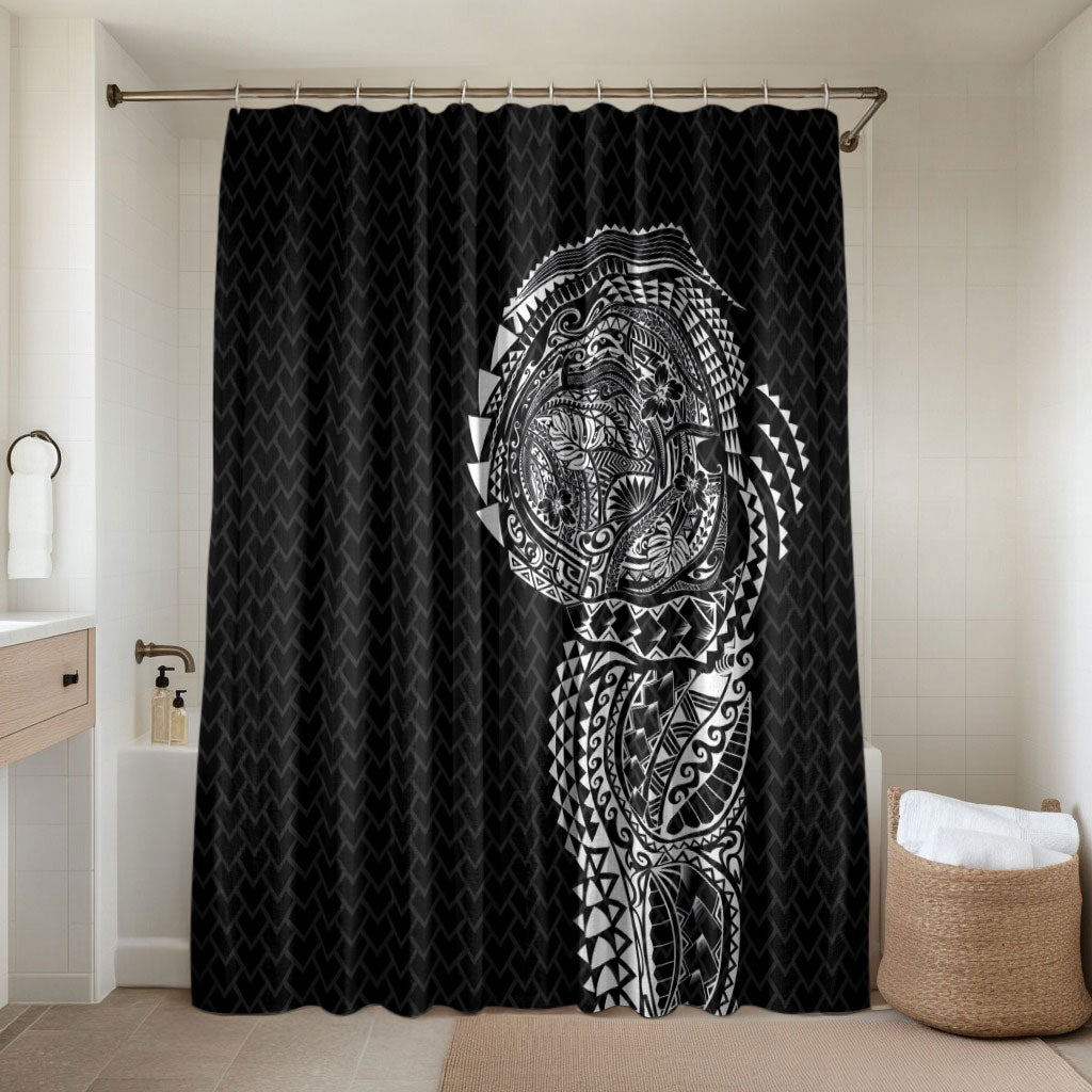Hawaiian Traditional Tattoos Bathroom Set Kakau Tribal Tropical Plant Motif Black Color LT03 Shower Curtain Only Black - Polynesian Pride