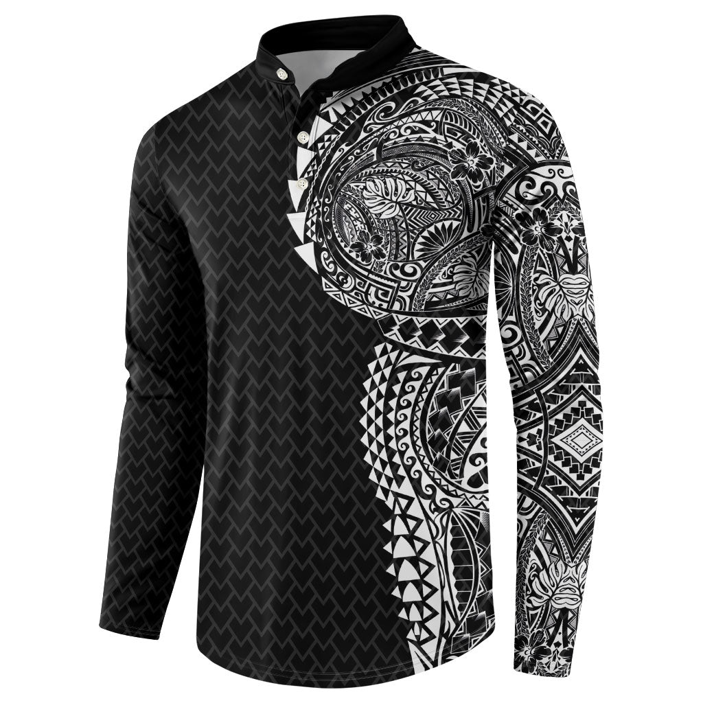 Hawaiian Traditional Tattoos Button Sweatshirt Kakau Tribal Tropical Plant Motif Black Color LT03 - Polynesian Pride