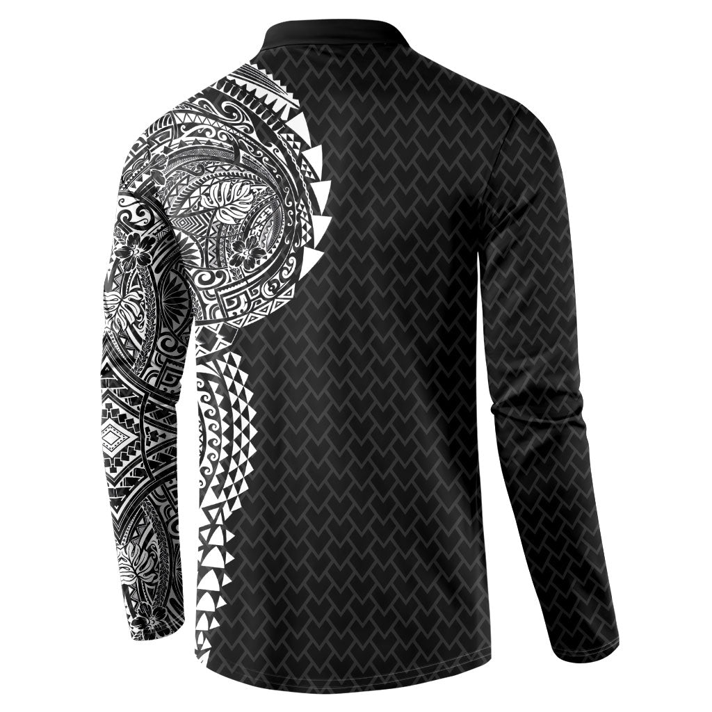 Hawaiian Traditional Tattoos Button Sweatshirt Kakau Tribal Tropical Plant Motif Black Color LT03 - Polynesian Pride