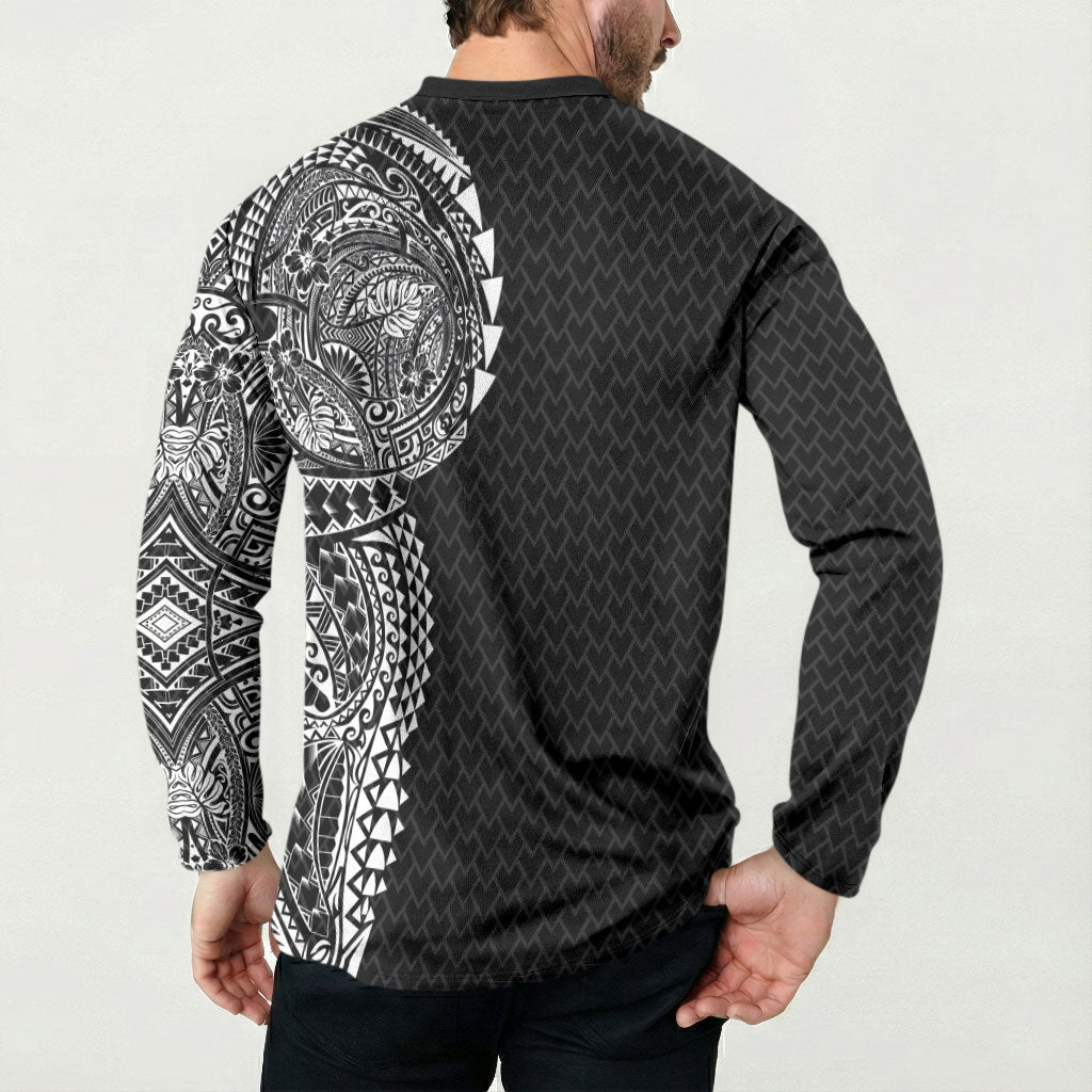 Hawaiian Traditional Tattoos Button Sweatshirt Kakau Tribal Tropical Plant Motif Black Color LT03 - Polynesian Pride