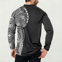 Hawaiian Traditional Tattoos Button Sweatshirt Kakau Tribal Tropical Plant Motif Black Color LT03 - Polynesian Pride