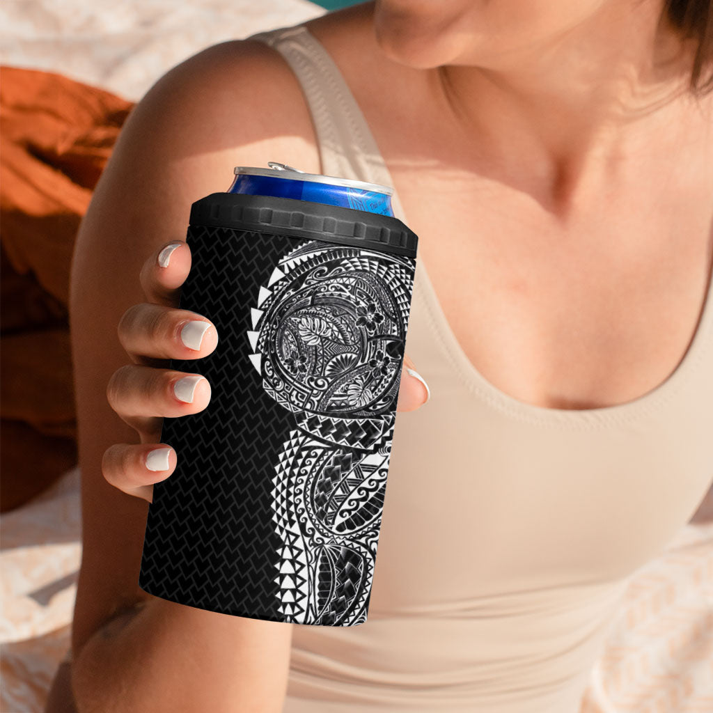 Hawaiian Traditional Tattoos 4 in 1 Can Cooler Tumbler Kakau Tribal Tropical Plant Motif Black Color LT03 - Polynesian Pride