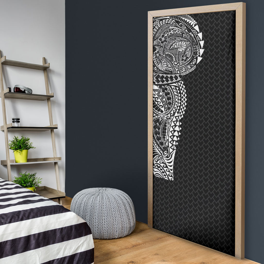 Hawaiian Traditional Tattoos Door Cover Kakau Tribal Tropical Plant Motif Black Color