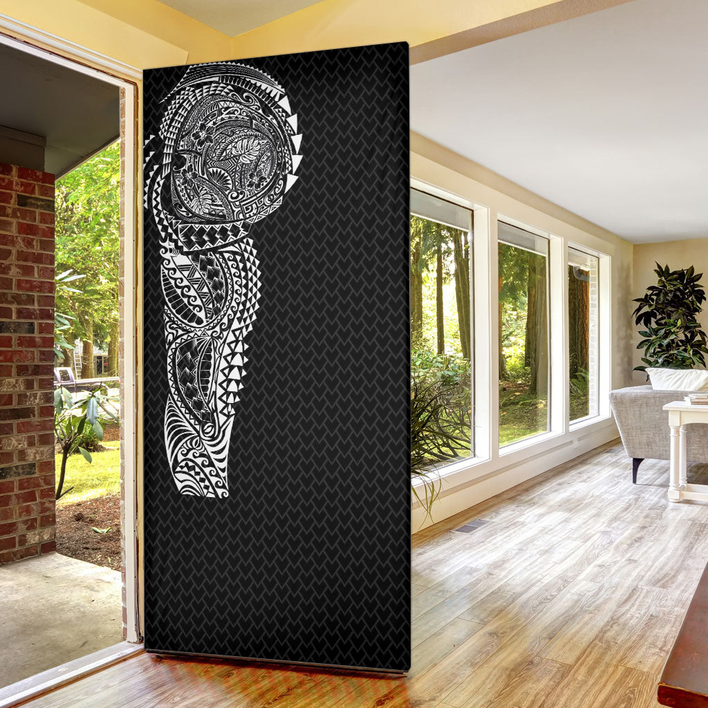 Hawaiian Traditional Tattoos Door Cover Kakau Tribal Tropical Plant Motif Black Color