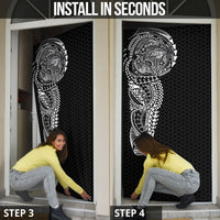 Hawaiian Traditional Tattoos Door Cover Kakau Tribal Tropical Plant Motif Black Color