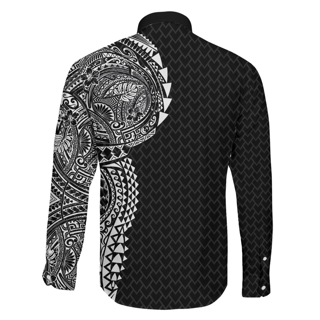 Hawaiian Traditional Tattoos Family Matching Long Sleeve Bodycon Dress and Hawaiian Shirt Kakau Tribal Tropical Plant Motif Black Color LT03 - Polynesian Pride