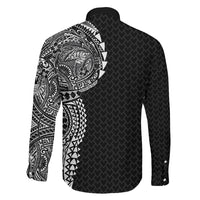 Hawaiian Traditional Tattoos Family Matching Mermaid Dress and Hawaiian Shirt Kakau Tribal Tropical Plant Motif Black Color LT03 - Polynesian Pride