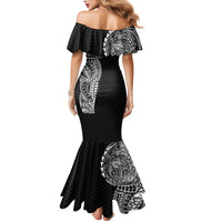 Hawaiian Traditional Tattoos Family Matching Mermaid Dress and Hawaiian Shirt Kakau Tribal Tropical Plant Motif Black Color LT03 - Polynesian Pride