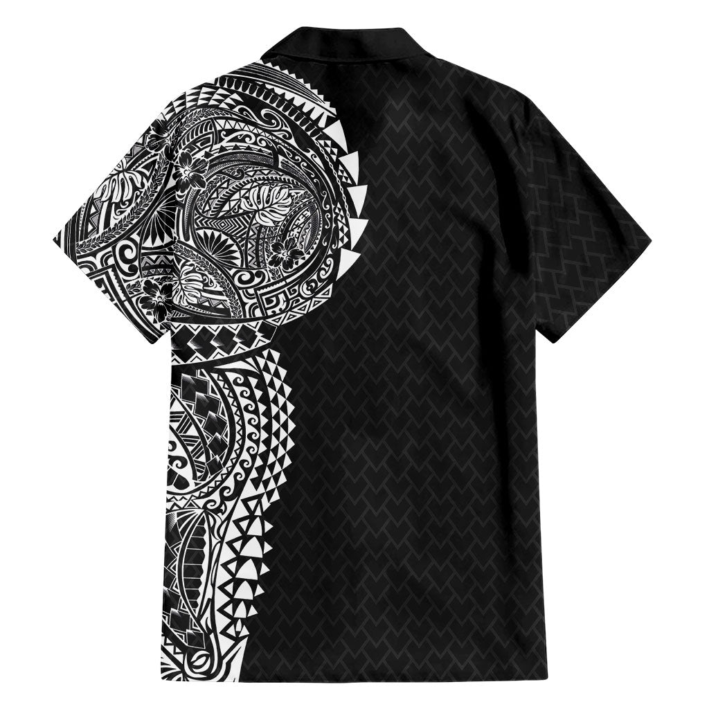 Hawaiian Traditional Tattoos Family Matching Short Sleeve Bodycon Dress and Hawaiian Shirt Kakau Tribal Tropical Plant Motif Black Color LT03 - Polynesian Pride