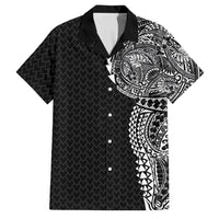 Hawaiian Traditional Tattoos Family Matching Tank Maxi Dress and Hawaiian Shirt Kakau Tribal Tropical Plant Motif Black Color LT03 Dad's Shirt - Short Sleeve Black - Polynesian Pride