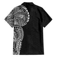 Hawaiian Traditional Tattoos Family Matching Tank Maxi Dress and Hawaiian Shirt Kakau Tribal Tropical Plant Motif Black Color LT03 - Polynesian Pride