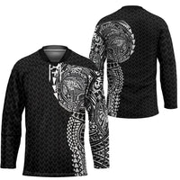 Hawaiian Traditional Tattoos Hockey Jersey Kakau Tribal Tropical Plant Motif Black Color