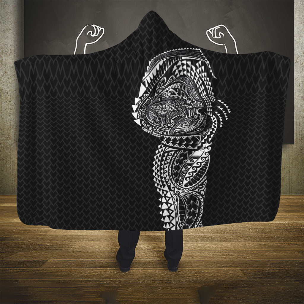 Hawaiian Traditional Tattoos Hooded Blanket Kakau Tribal Tropical Plant Motif Black Color