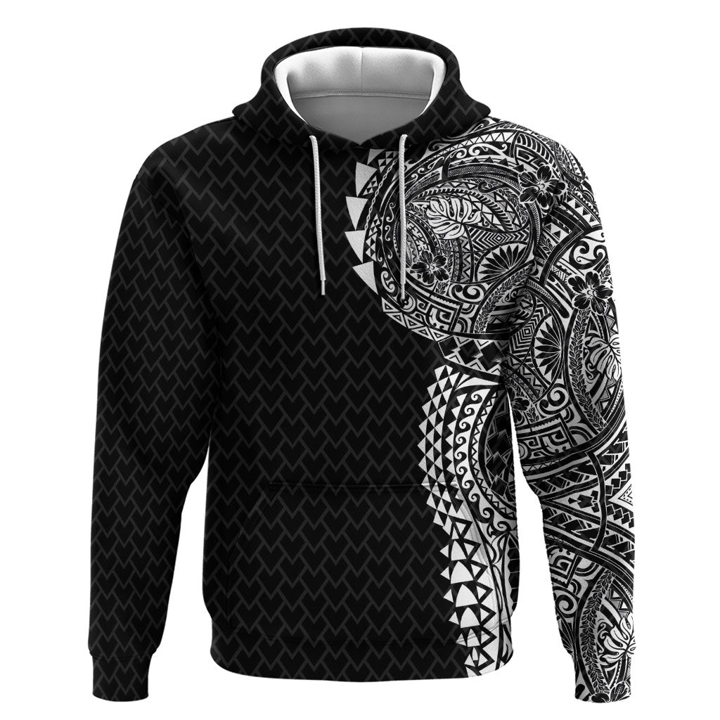 Hawaiian Traditional Tattoos Hoodie Kakau Tribal Tropical Plant Motif Black Color