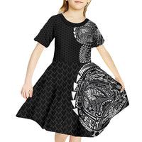 Hawaiian Traditional Tattoos Kid Short Sleeve Dress Kakau Tribal Tropical Plant Motif Black Color LT03 - Polynesian Pride