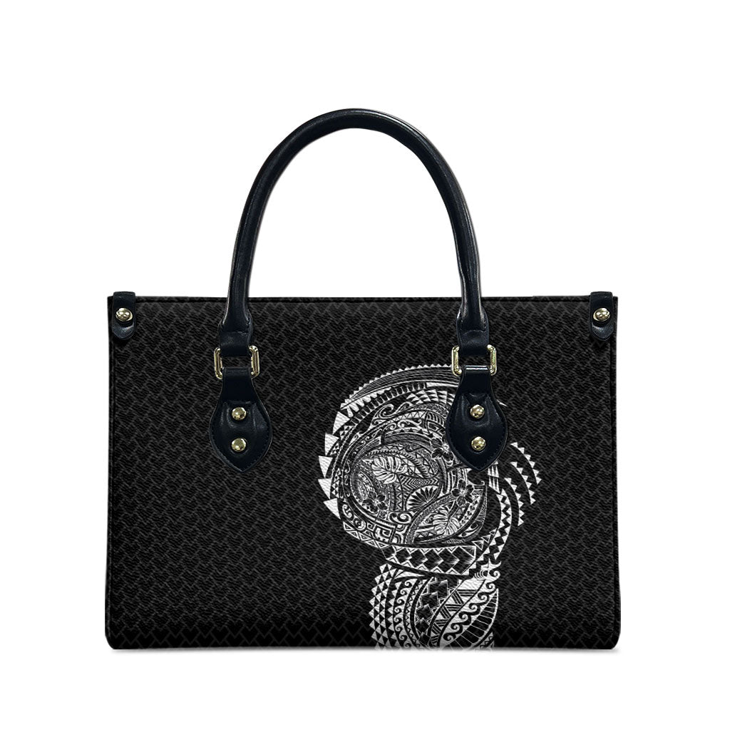 Hawaiian Traditional Tattoos Leather Bag Kakau Tribal Tropical Plant Motif Black Color LT03 - Polynesian Pride