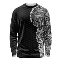 Hawaiian Traditional Tattoos Long Sleeve Shirt Kakau Tribal Tropical Plant Motif Black Color