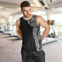 Hawaiian Traditional Tattoos Men Tank Top Kakau Tribal Tropical Plant Motif Black Color