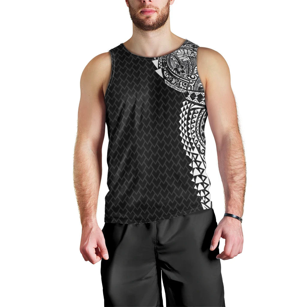 Hawaiian Traditional Tattoos Men Tank Top Kakau Tribal Tropical Plant Motif Black Color