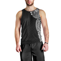 Hawaiian Traditional Tattoos Men Tank Top Kakau Tribal Tropical Plant Motif Black Color