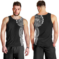 Hawaiian Traditional Tattoos Men Tank Top Kakau Tribal Tropical Plant Motif Black Color