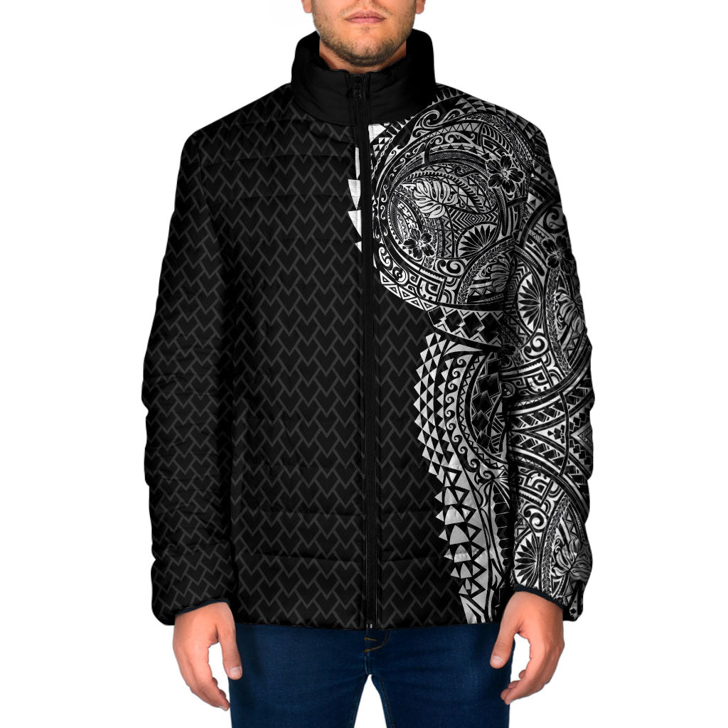 Hawaiian Traditional Tattoos Padded Jacket Kakau Tribal Tropical Plant Motif Black Color LT03 Men Black - Polynesian Pride