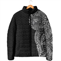 Hawaiian Traditional Tattoos Padded Jacket Kakau Tribal Tropical Plant Motif Black Color LT03 - Polynesian Pride
