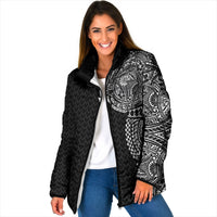 Hawaiian Traditional Tattoos Padded Jacket Kakau Tribal Tropical Plant Motif Black Color LT03 Women Black - Polynesian Pride