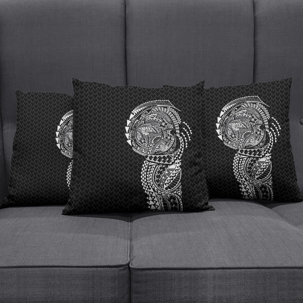 Hawaiian Traditional Tattoos Pillow Cover Kakau Tribal Tropical Plant Motif Black Color