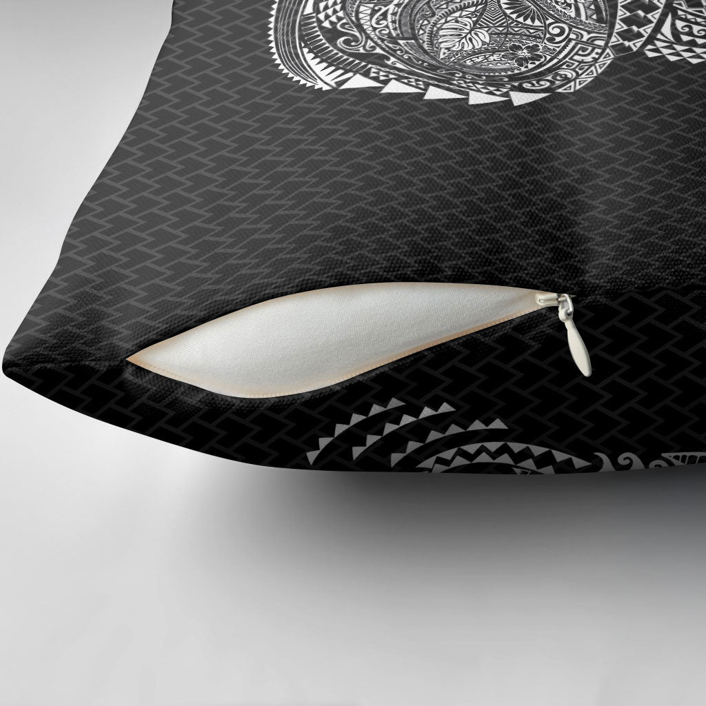 Hawaiian Traditional Tattoos Pillow Cover Kakau Tribal Tropical Plant Motif Black Color