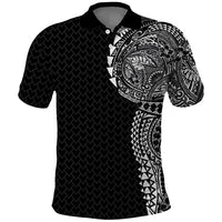 Hawaiian Traditional Tattoos Polo Shirt Kakau Tribal Tropical Plant Motif Black Color