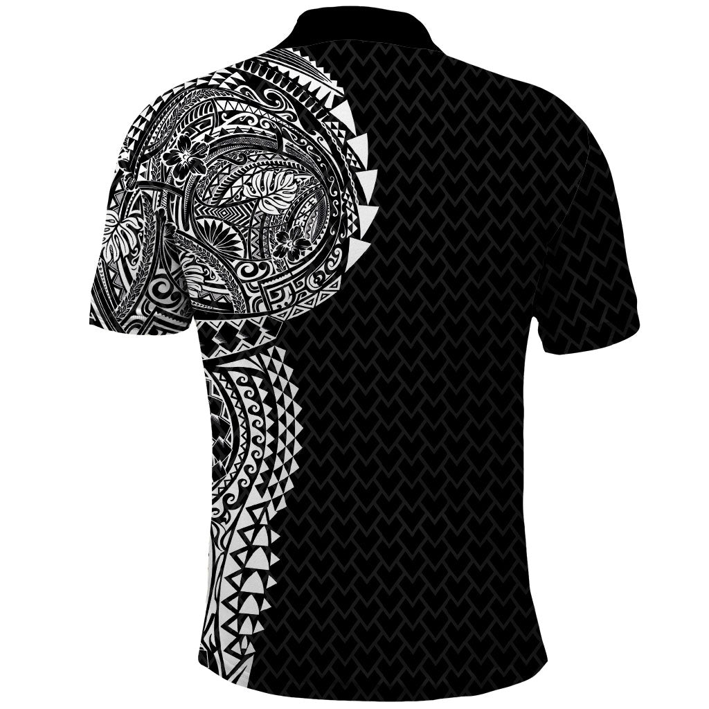 Hawaiian Traditional Tattoos Polo Shirt Kakau Tribal Tropical Plant Motif Black Color