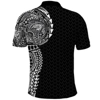 Hawaiian Traditional Tattoos Polo Shirt Kakau Tribal Tropical Plant Motif Black Color