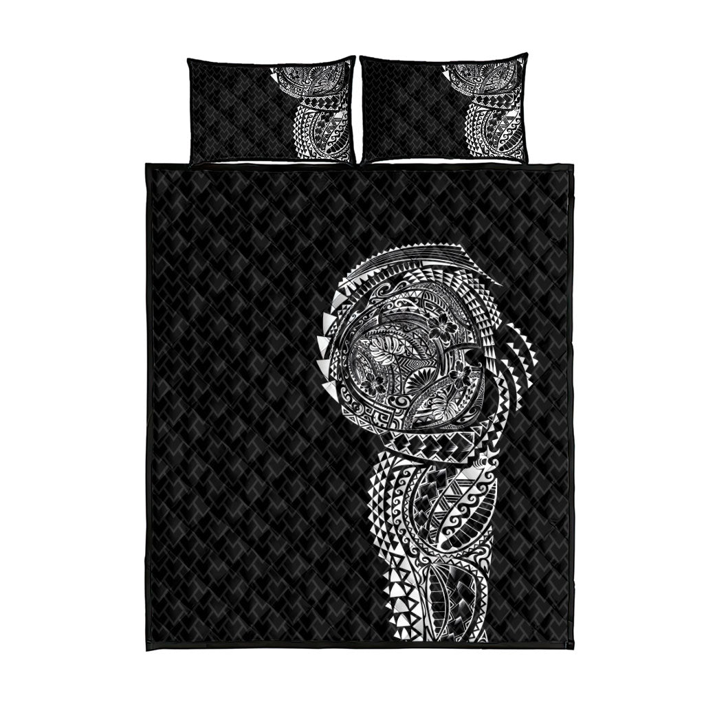 Hawaiian Traditional Tattoos Quilt Bed Set Kakau Tribal Tropical Plant Motif Black Color LT03 - Polynesian Pride