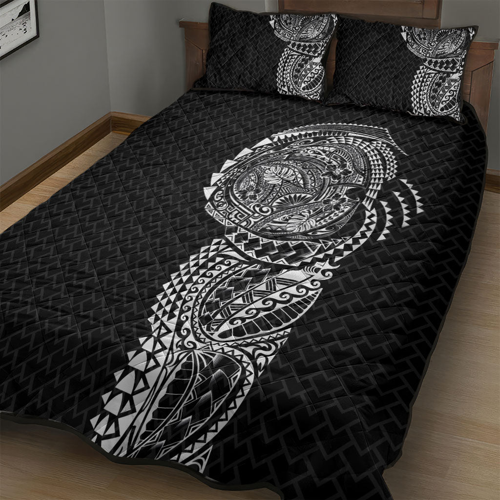 Hawaiian Traditional Tattoos Quilt Bed Set Kakau Tribal Tropical Plant Motif Black Color LT03 - Polynesian Pride
