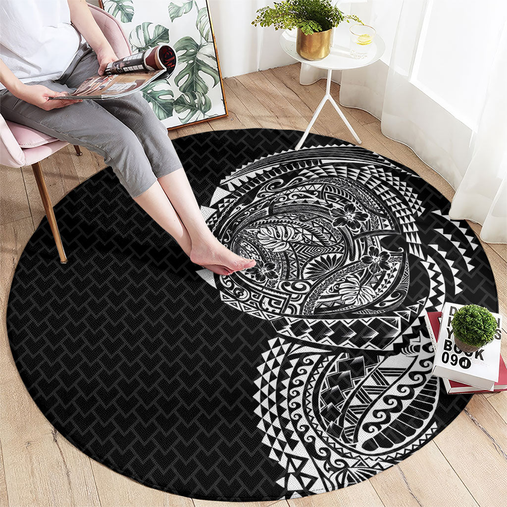 Hawaiian Traditional Tattoos Round Carpet Kakau Tribal Tropical Plant Motif Black Color LT03 - Polynesian Pride