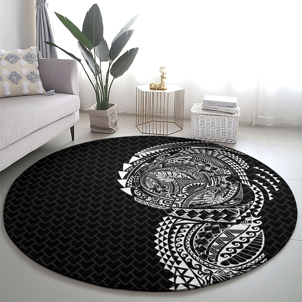 Hawaiian Traditional Tattoos Round Carpet Kakau Tribal Tropical Plant Motif Black Color LT03 - Polynesian Pride