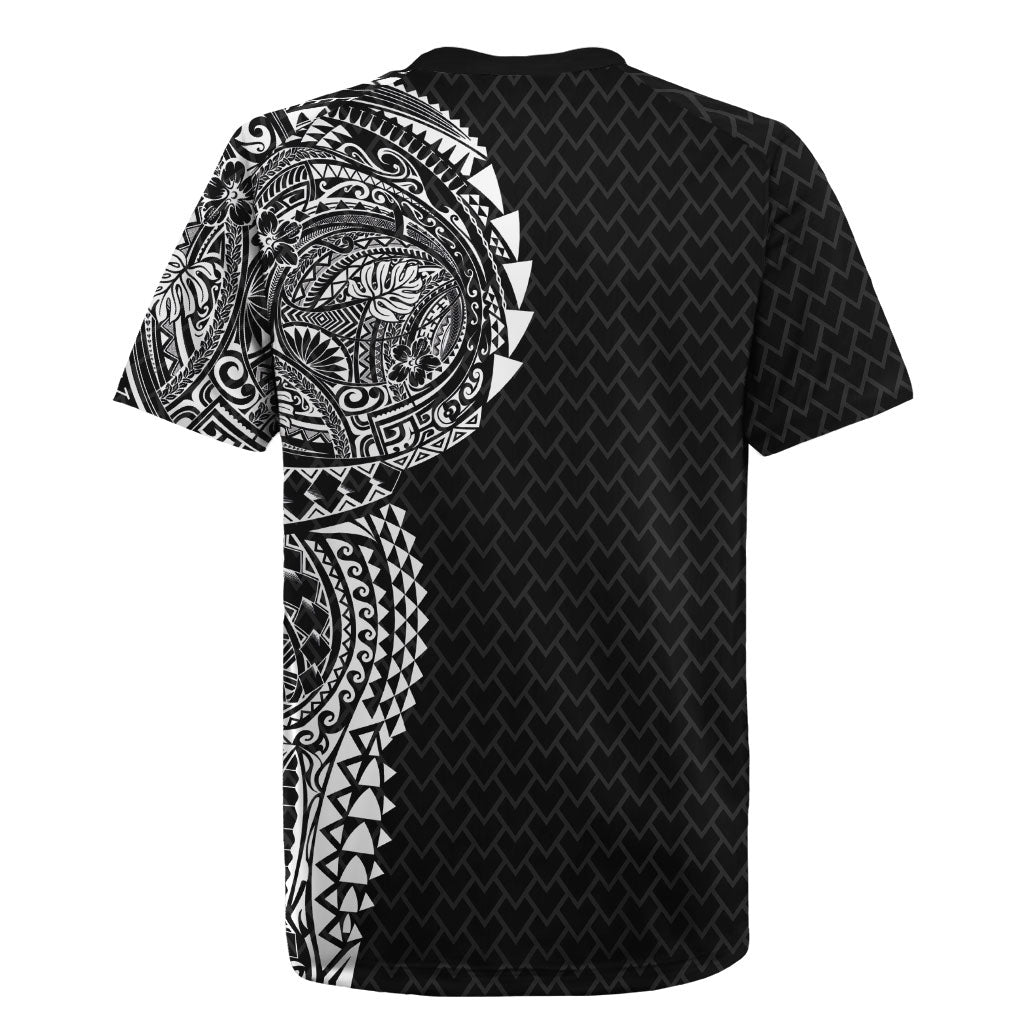 Hawaiian Traditional Tattoos Rugby Jersey Kakau Tribal Tropical Plant Motif Black Color