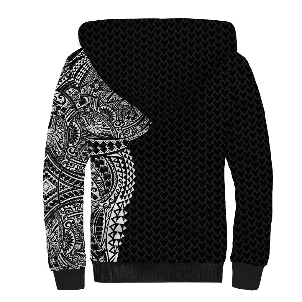 Hawaiian Traditional Tattoos Sherpa Hoodie Kakau Tribal Tropical Plant Motif Black Color LT03 - Polynesian Pride
